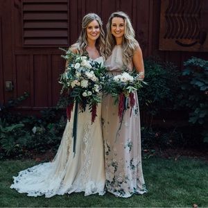 LULUS BRIDESMAID MAXI TAN FLORAL DRESS